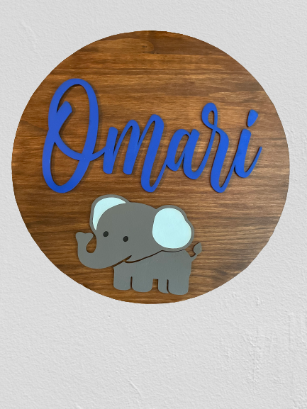 Baby Elephant Custom Nursery/Room Baby Name Round Sign