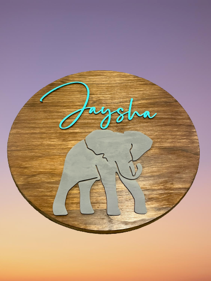 Elephant-Custom Nursery/Room Baby Name Round Sign