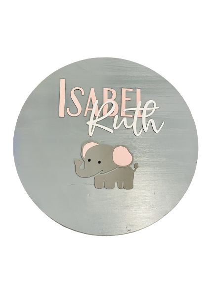 Baby Elephant Custom Nursery/Room Baby Name Round Sign