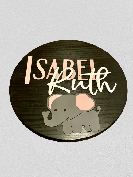 Baby Elephant Custom Nursery/Room Baby Name Round Sign