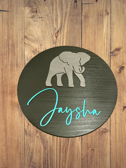 Elephant-Custom Nursery/Room Baby Name Round Sign