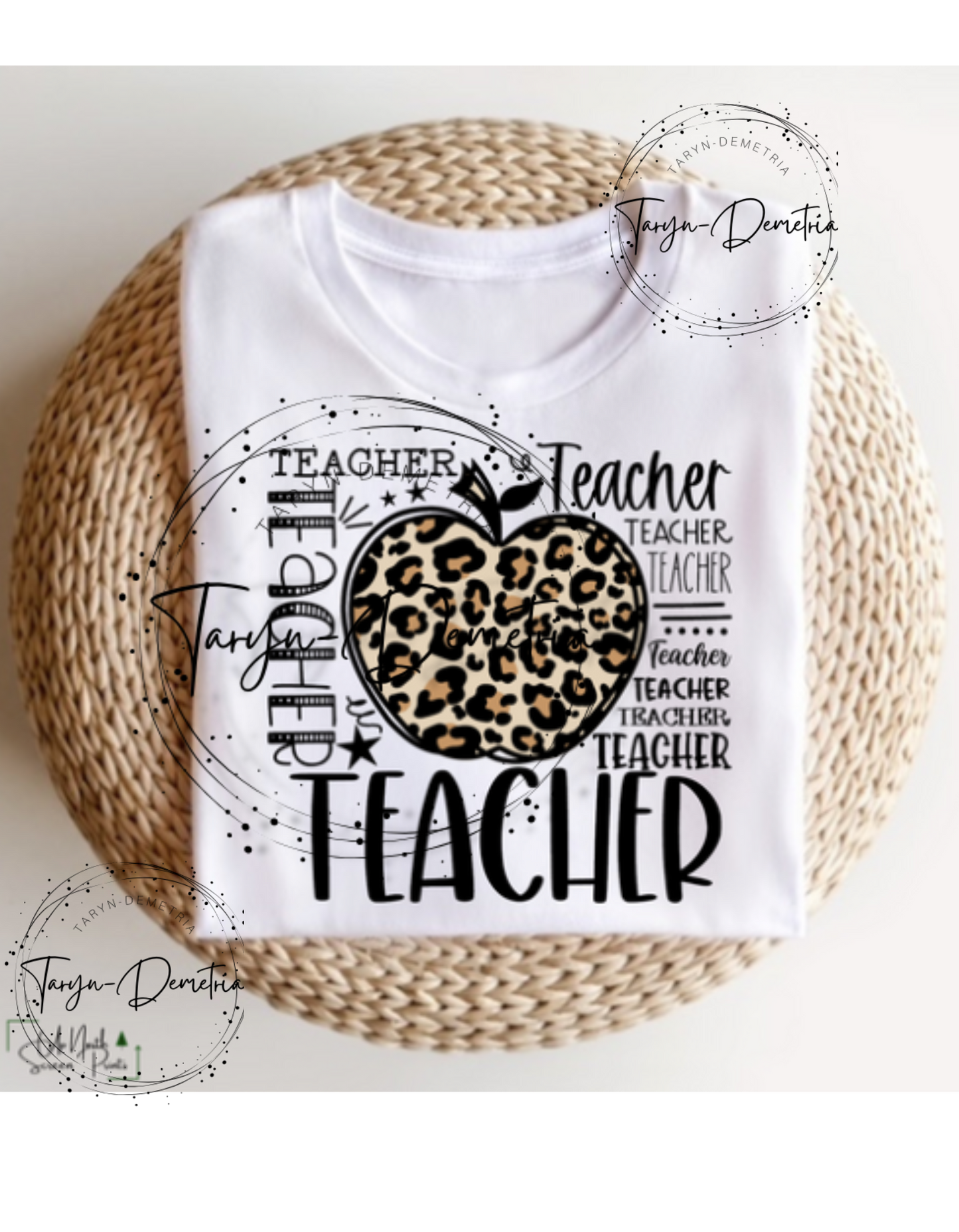 Teacher Typography Leopard-T-shirt (white)