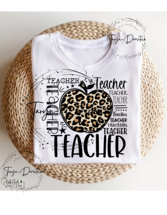 Teacher Typography Leopard-T-shirt (white)